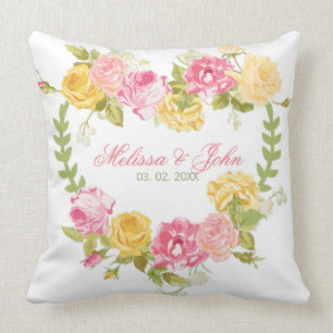 Hearts Pink And Yellow Roses Cushion