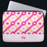 Hearts Pink Bold Custom Name Laptop Sleeve<br><div class="desc">This original bold and vibrant design featuring hearts in a quilt-like pattern makes a stunning,  unique gift for her. Perfect for Valentine's Day,  Birthdays,  Mother's Day and more,  this pink and yellow case can be customised with the text of your choice.</div>