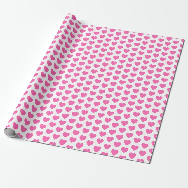Hearts, Pink on White Wrapping Paper (Unrolled)