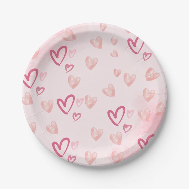 Hearts Pink Paper Plate (Front)
