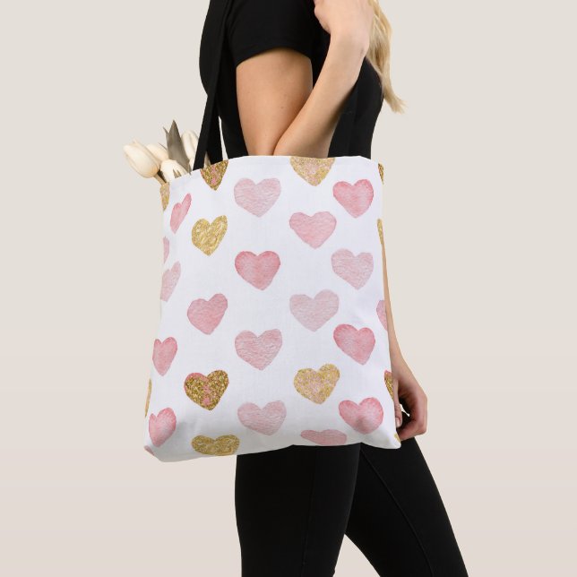 Hearts Pink Pattern Tote Bag (Close Up)