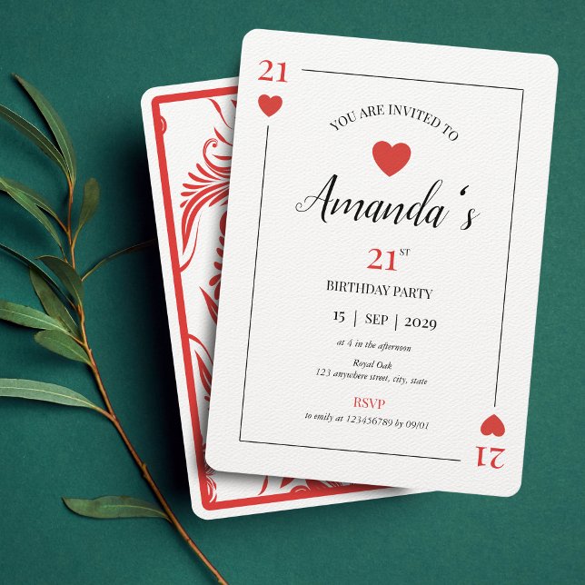 Hearts Playing Card 21st Birthday Invitation (Creator Uploaded)
