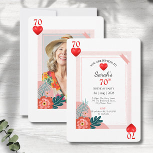 Hearts Playing Card 70th Birthday Party Invitation