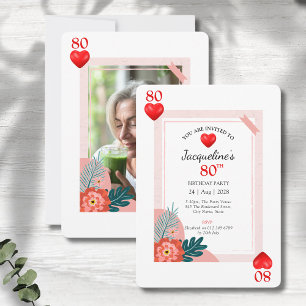 Hearts Playing Card 80th Birthday Party Invitation