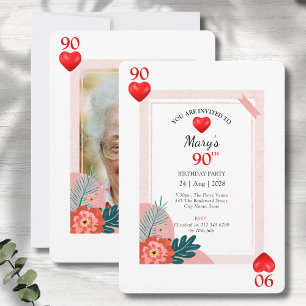 Hearts Playing Card 90th Birthday Party Invitation