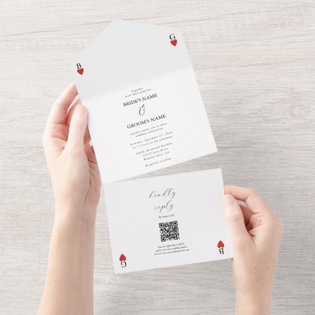 Hearts Playing Card Wedding All in One Invitation (Tearaway)