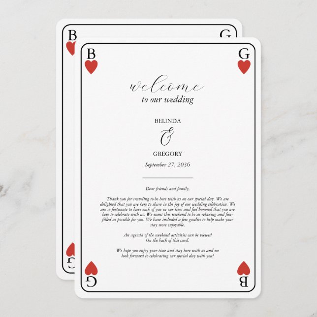 Hearts Playing Card Wedding Itinerary Program (Front/Back)