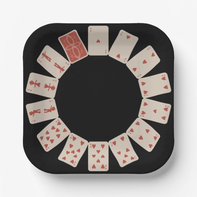 Hearts Playing Cards Circle Paper Plate (Front)