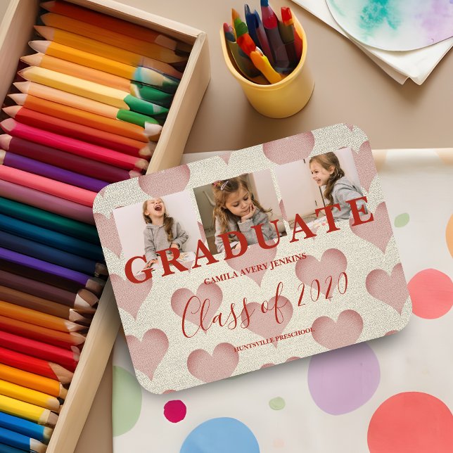 Hearts Pre-K Graduation 3 Photos Textile Texture Magnet (Creator Uploaded)