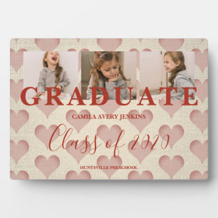 Hearts Pre-K Graduation 3 Photos Textile Texture Plaque
