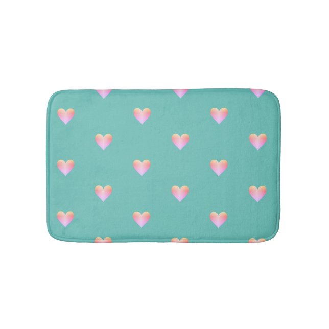 Hearts Pretty Modern Faux Iridescent Pink Teal Bath Mat (Front)