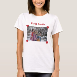 Hearts Proud Auntie Love Personalise Photo Make T-Shirt