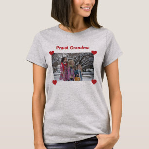 Hearts Proud Grandma Love Personalise Photo Make T-Shirt