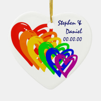 Hearts Rainbow Ceramic Ornament