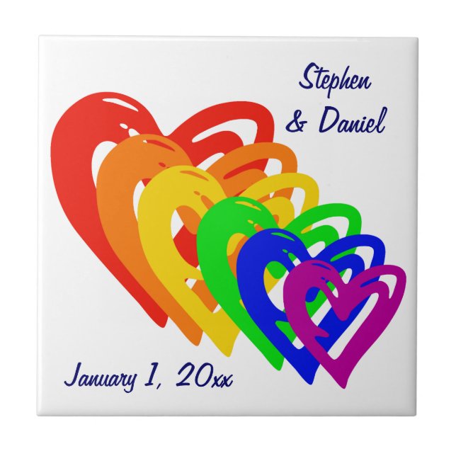 Hearts Rainbow Ceramic Tile (Front)