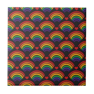 Hearts & Rainbows Pattern Ceramic Tile