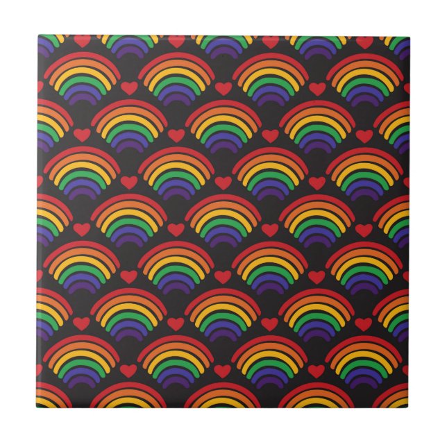 Hearts & Rainbows Pattern Ceramic Tile (Front)