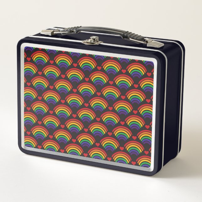 Hearts & Rainbows Pattern Metal Lunch Box (Front)