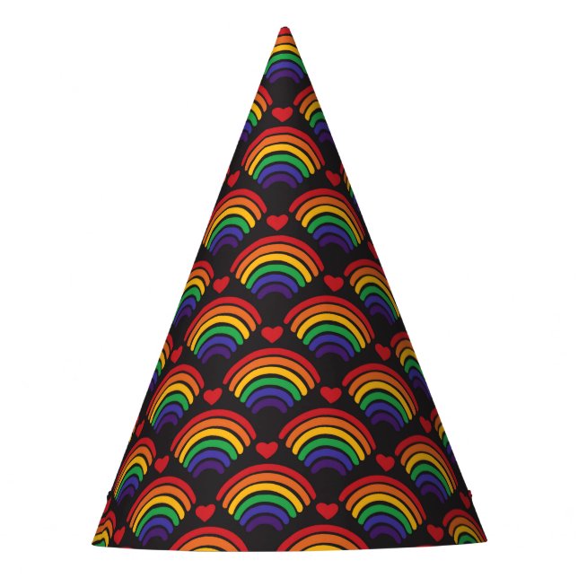 Hearts & Rainbows Pattern Party Hat (Front)