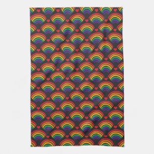 Hearts & Rainbows Pattern Tea Towel