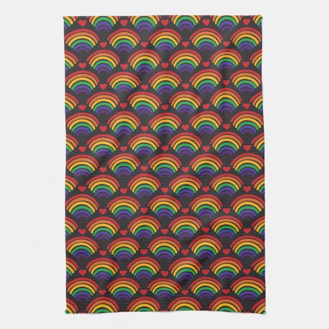 Hearts & Rainbows Pattern Tea Towel (Vertical)