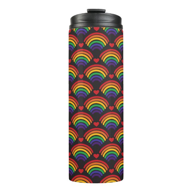 Hearts & Rainbows Pattern Thermal Tumbler (Front)