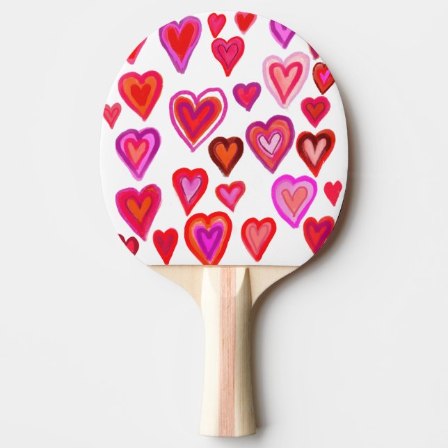 Hearts red and pink ping pong paddle (Front)