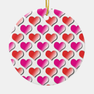 Hearts Red and Pink Polka Dot Pattern Ornament