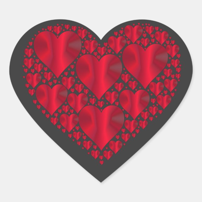 Hearts, red and shiny hearts pattern, heart sticker (Front)