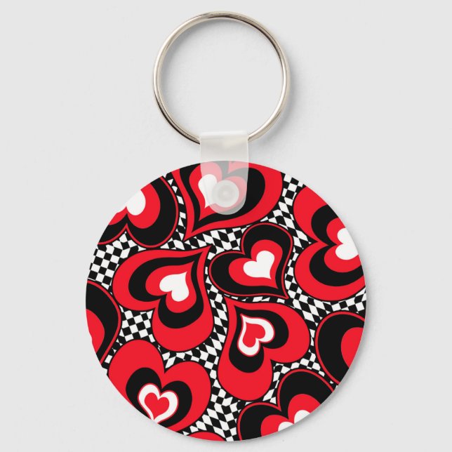 Hearts, red, black, white key ring (Front)