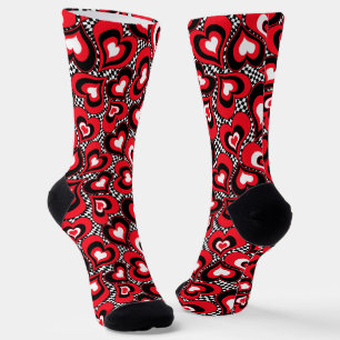 Hearts, red, black, white socks