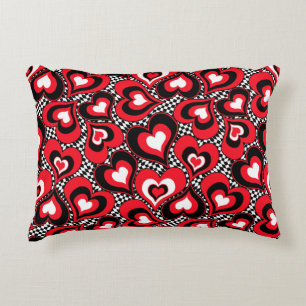 Hearts, red, black, white, Valentine's day . Decorative Cushion