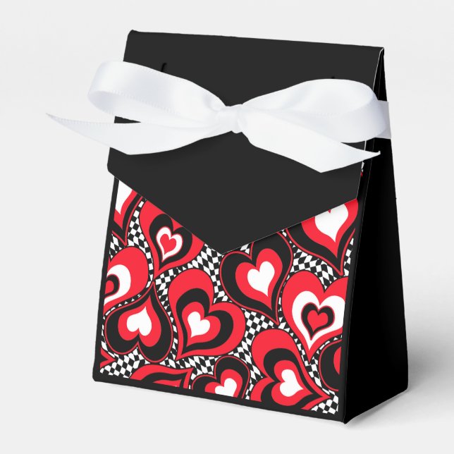 Hearts, red, black, white, Valentine's day . Favour Box (Front Side)