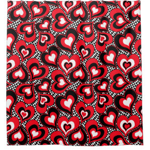 Hearts, red, black, white, Valentine's day . Shower Curtain