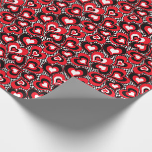Hearts, red, black, white wrapping paper