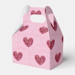 Hearts Red Hearts On Pink Faux Fuzzy Design Favour Box