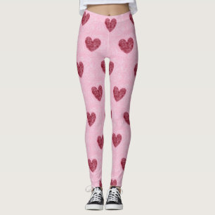 Hearts Red Hearts On Pink Faux Fuzzy Design Leggings