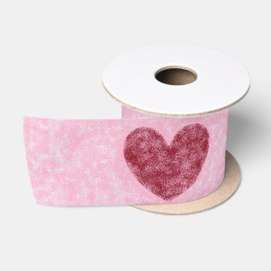 Hearts Red Hearts On Pink Faux Fuzzy Design Satin Ribbon