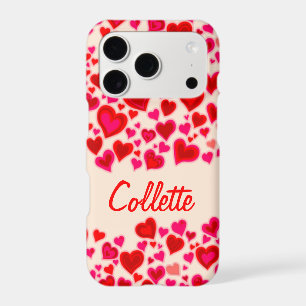 Hearts red hot pink & cream name