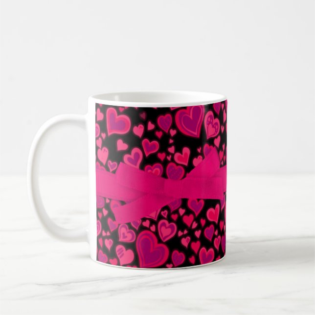 Hearts red pink black mug (Left)