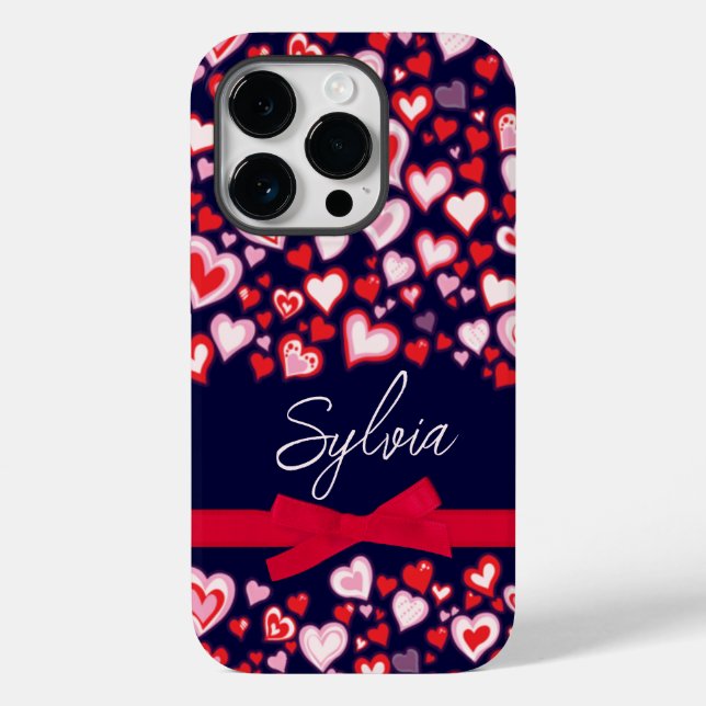 Hearts red pink, mauve and navy name  Case-Mate iPhone case (Back)