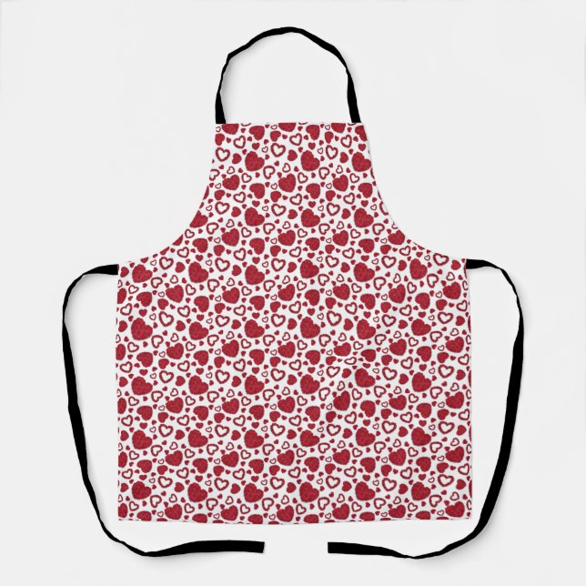 Hearts Red Roses Pattern Minimalist Valentine's Apron (Front)