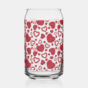 Hearts Red Roses Pattern Minimalist Valentine's Can Glass