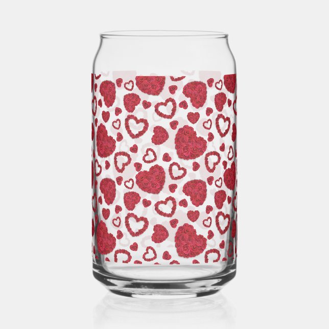 Hearts Red Roses Pattern Minimalist Valentine's Can Glass (Front)