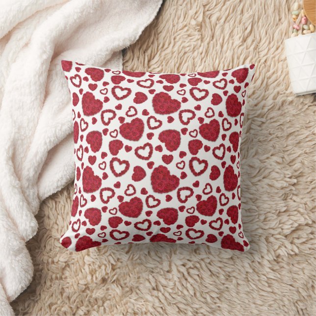 Hearts Red Roses Pattern Minimalist Valentine's Cushion (Blanket)