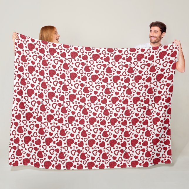 Hearts Red Roses Pattern Minimalist Valentine's Fleece Blanket (In Situ)