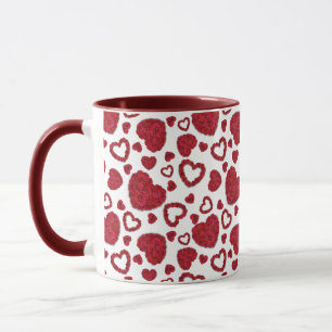 Hearts Red Roses Pattern Minimalist Valentine's Mug
