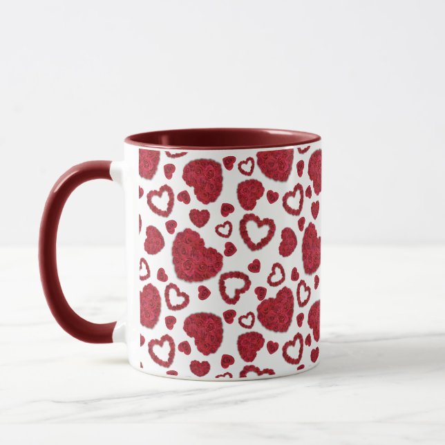 Hearts Red Roses Pattern Minimalist Valentine's Mug (Left)