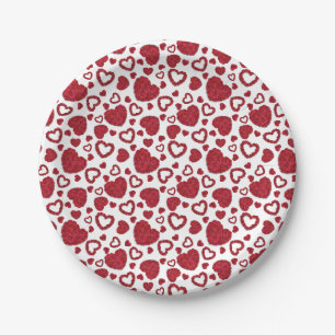 Hearts Red Roses Pattern Minimalist Valentine's Paper Plate