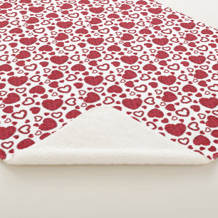 Hearts Red Roses Pattern Minimalist Valentine's Sherpa Blanket